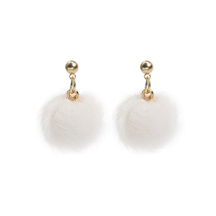 Wholesale 925 Silver Needle Hair Ball Earrings JDC-ES-GSMDD020 Earrings 萌豆豆 E2430-2 white Wholesale Jewelry JoyasDeChina Joyas De China