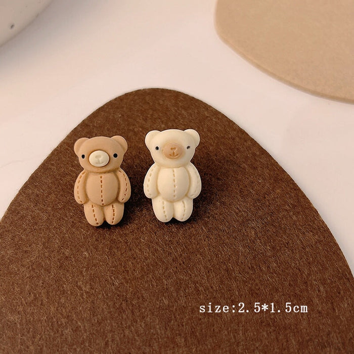 Wholesale 925 Silver Needle Milk Coffee Color Cartoon Bear and Rabbit Earrings JDC-ES-HanXi001 Earrings 涵熙 Wholesale Jewelry JoyasDeChina Joyas De China