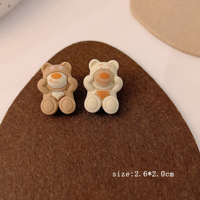 Wholesale 925 Silver Needle Milk Coffee Color Cartoon Bear and Rabbit Earrings JDC-ES-HanXi001 Earrings 涵熙 Wholesale Jewelry JoyasDeChina Joyas De China