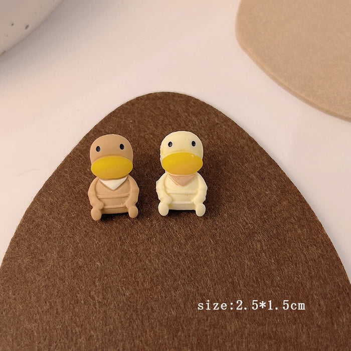 Wholesale 925 Silver Needle Milk Coffee Color Cartoon Bear and Rabbit Earrings JDC-ES-HanXi001 Earrings 涵熙 Wholesale Jewelry JoyasDeChina Joyas De China