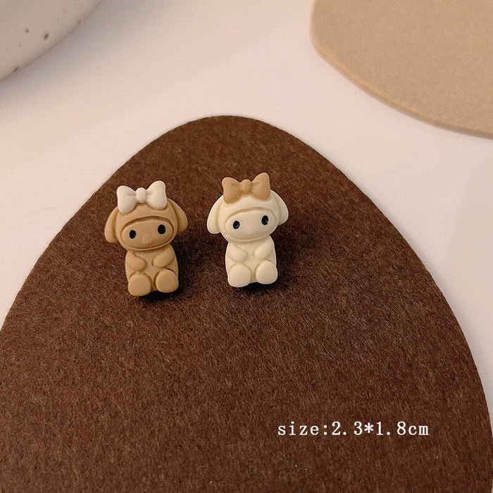 Wholesale 925 Silver Needle Milk Coffee Color Cartoon Bear and Rabbit Earrings JDC-ES-HanXi001 Earrings 涵熙 MY35077 Wholesale Jewelry JoyasDeChina Joyas De China