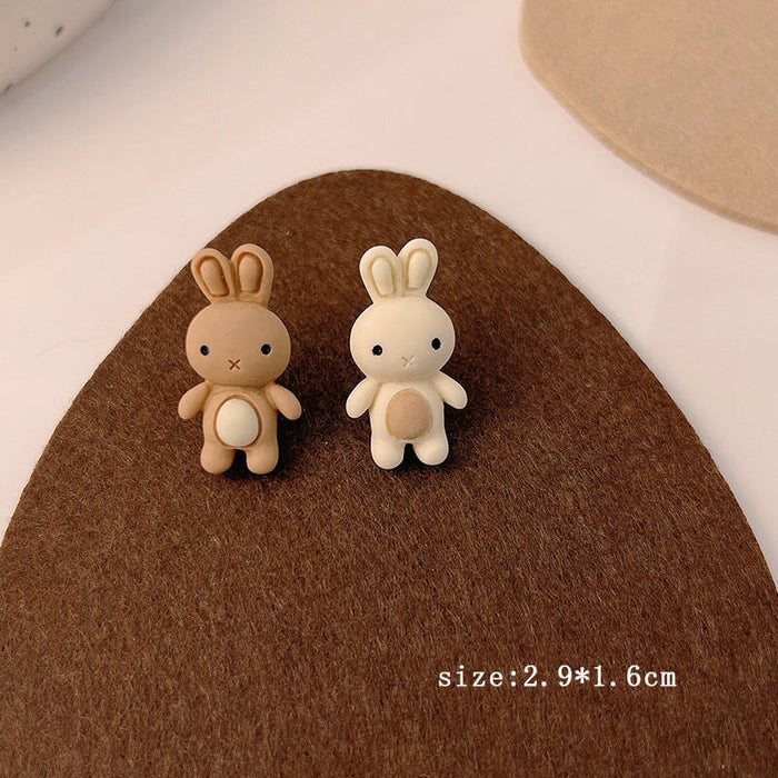 Wholesale 925 Silver Needle Milk Coffee Color Cartoon Bear and Rabbit Earrings JDC-ES-HanXi001 Earrings 涵熙 MY35079 Wholesale Jewelry JoyasDeChina Joyas De China