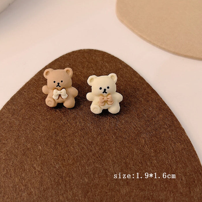 Wholesale 925 Silver Needle Milk Coffee Color Cartoon Bear and Rabbit Earrings JDC-ES-HanXi001 Earrings 涵熙 MY35082 Wholesale Jewelry JoyasDeChina Joyas De China