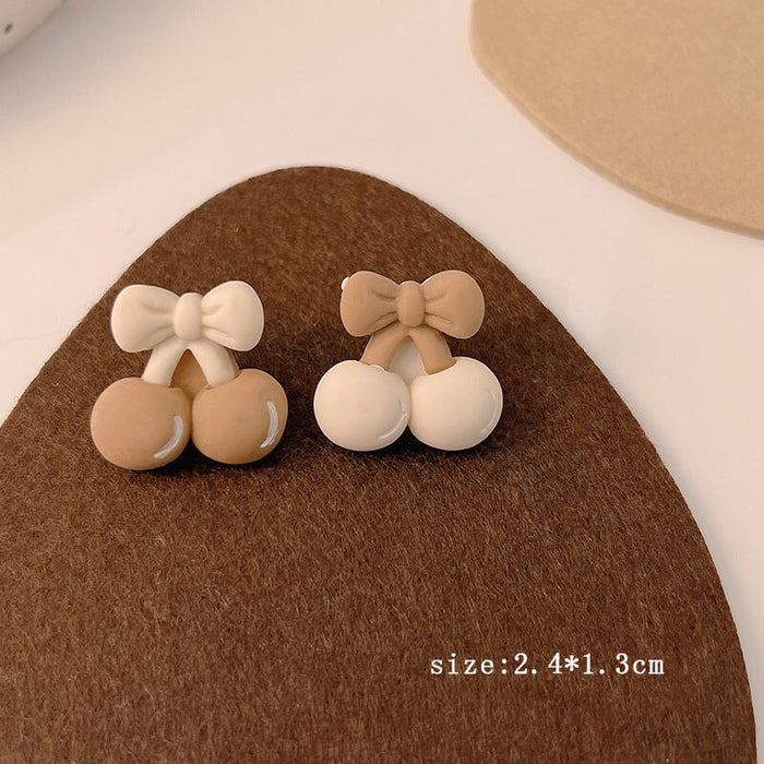 Wholesale 925 Silver Needle Milk Coffee Color Cartoon Bear and Rabbit Earrings JDC-ES-HanXi001 Earrings 涵熙 MY35084 Wholesale Jewelry JoyasDeChina Joyas De China