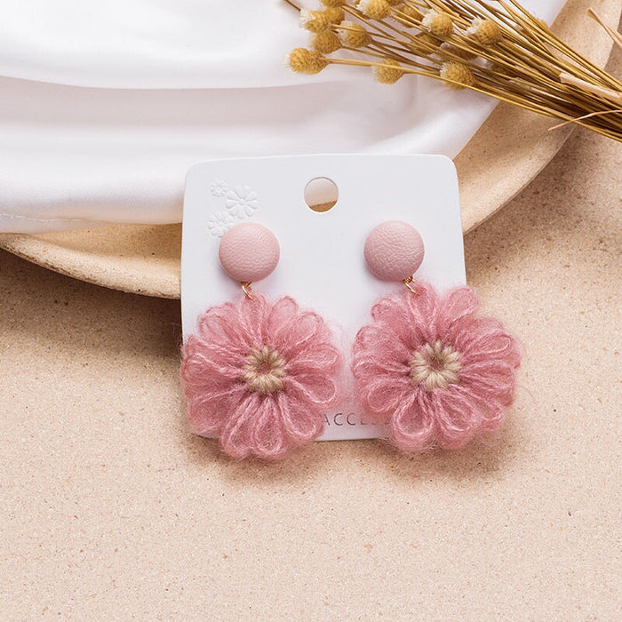 Wholesale 925 Silver Needle Wool Flower Daisy Earrings JDC-ES-GSMDD019 Earrings 萌豆豆 Wholesale Jewelry JoyasDeChina Joyas De China
