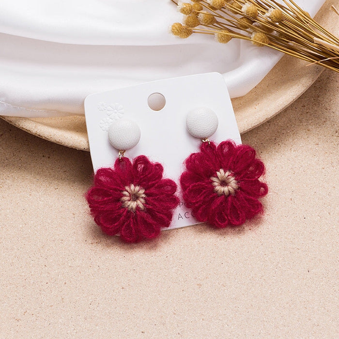 Wholesale 925 Silver Needle Wool Flower Daisy Earrings JDC-ES-GSMDD019 Earrings 萌豆豆 Wholesale Jewelry JoyasDeChina Joyas De China