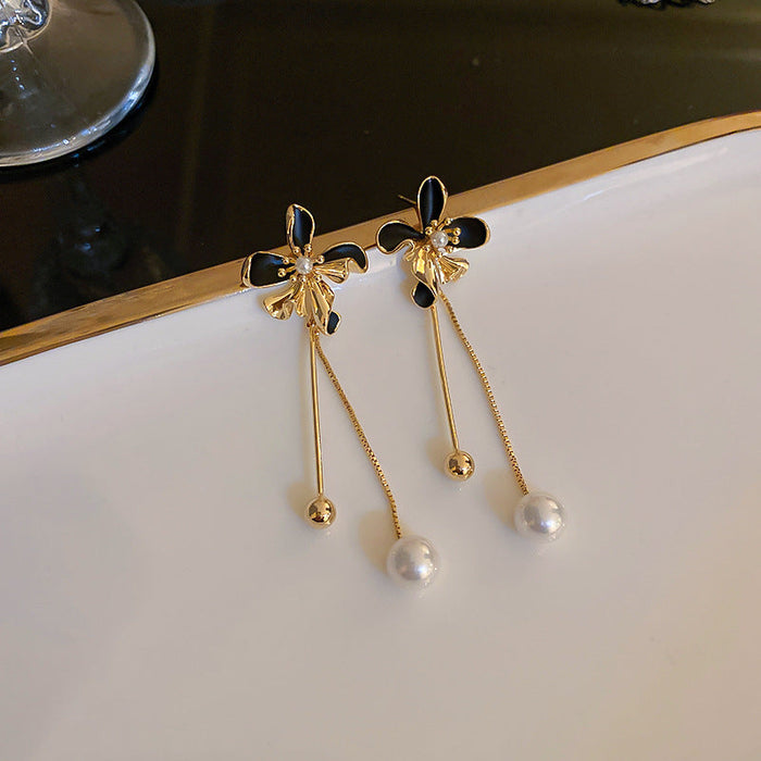 Wholesale 926 needle alloy pearl flower earrings JDC-ES-BY145 Earrings 宝钰 black Wholesale Jewelry JoyasDeChina Joyas De China