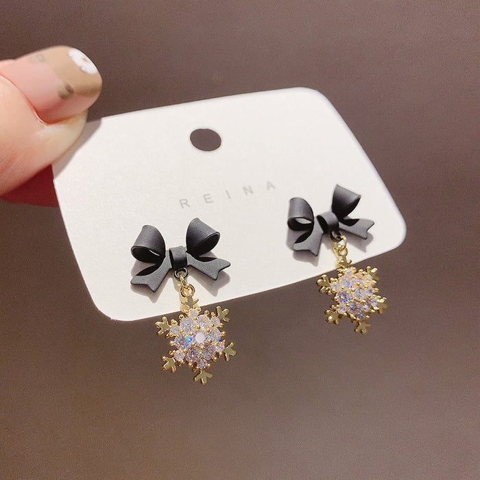 Wholesale 926 Needle Alloy Zircon Snowflake Earrings JDC-ES-BY131 Earrings 宝钰 black Wholesale Jewelry JoyasDeChina Joyas De China