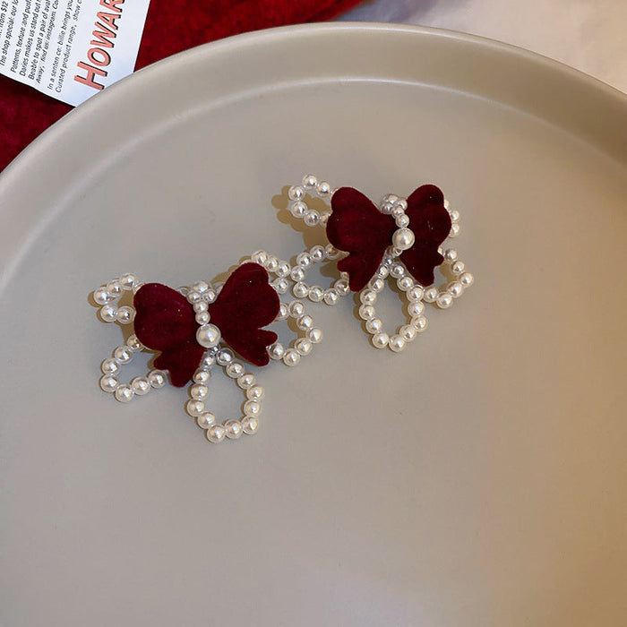 Wholesale 926 Needle Flocking Bow Pearl Earrings JDC-ES-BY152 Earrings 宝钰 4 Wholesale Jewelry JoyasDeChina Joyas De China