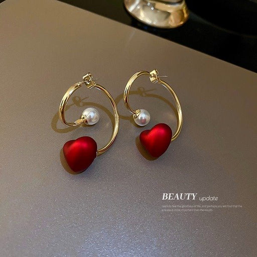 Wholesale 926 Needle Red Pearl Alloy Earrings JDC-ES-BY136 Earrings 宝钰 Wholesale Jewelry JoyasDeChina Joyas De China