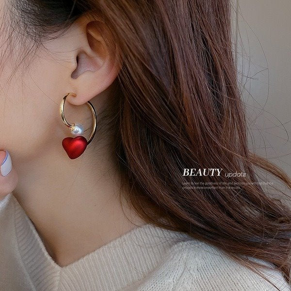 Wholesale 926 Needle Red Pearl Alloy Earrings JDC-ES-BY136 Earrings 宝钰 Wholesale Jewelry JoyasDeChina Joyas De China