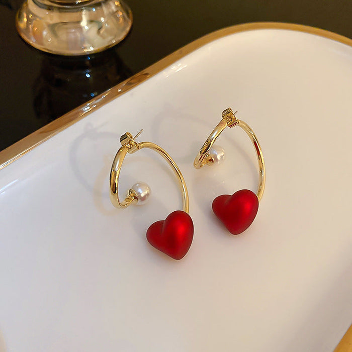 Wholesale 926 Needle Red Pearl Alloy Earrings JDC-ES-BY136 Earrings 宝钰 red Wholesale Jewelry JoyasDeChina Joyas De China