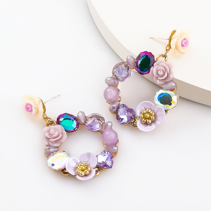 Wholesale acrylic and diamond resin flower alloy earrings JDC-ES-JL049 Earrings JoyasDeChina purple color Wholesale Jewelry JoyasDeChina Joyas De China