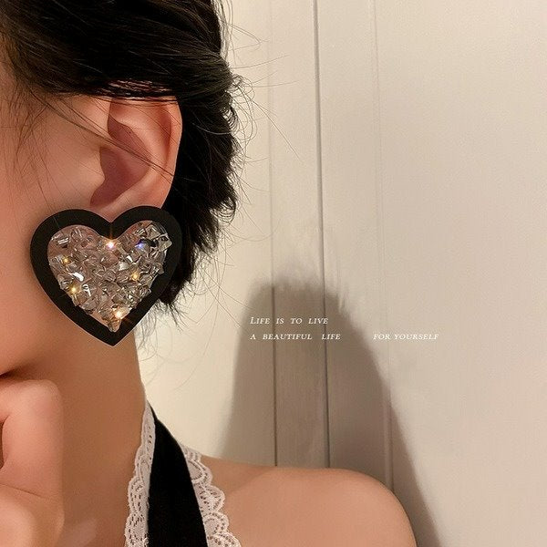 Wholesale acrylic black Love Earrings JDC-ES-BY-105 Earrings 宝钰 Wholesale Jewelry JoyasDeChina Joyas De China
