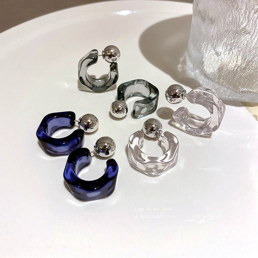 Wholesale acrylic blue C-shaped Earrings JDC-ES-BY013 Earrings 宝钰 Wholesale Jewelry JoyasDeChina Joyas De China