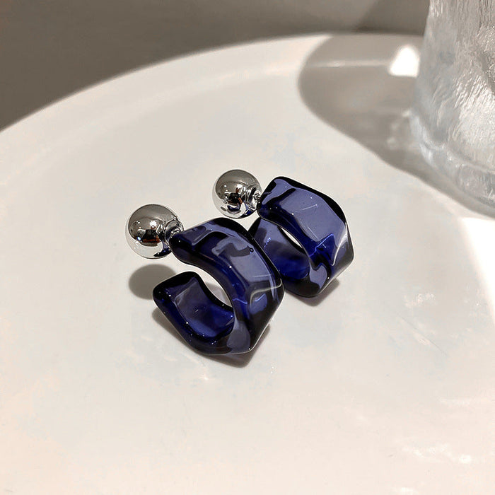 Wholesale acrylic blue C-shaped Earrings JDC-ES-BY013 Earrings 宝钰 blue Wholesale Jewelry JoyasDeChina Joyas De China