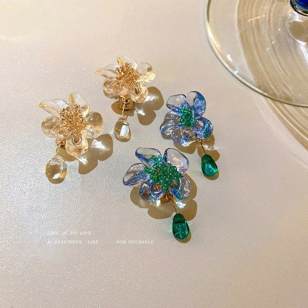 Wholesale acrylic Blue Flower Earrings JDC-ES-BY055 Earrings 宝钰 Wholesale Jewelry JoyasDeChina Joyas De China