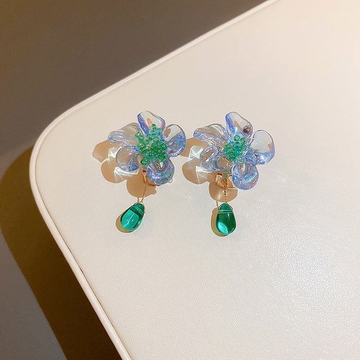 Wholesale acrylic Blue Flower Earrings JDC-ES-BY055 Earrings 宝钰 blue Wholesale Jewelry JoyasDeChina Joyas De China