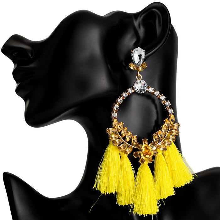 Wholesale Acrylic earrings with floral tassels and Rhinestones JDC-ES-JL200 Earrings JoyasDeChina yellow Wholesale Jewelry JoyasDeChina Joyas De China