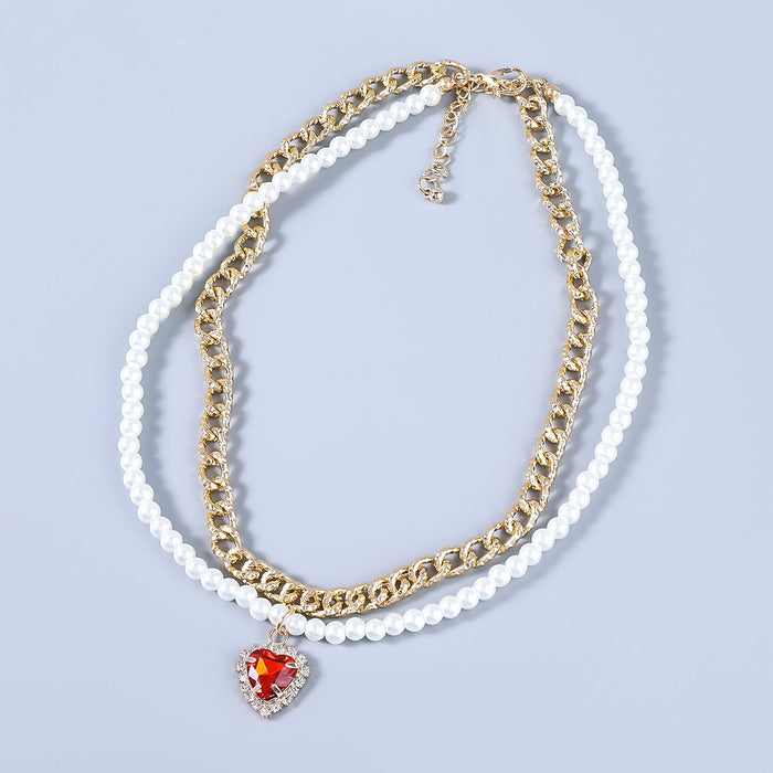 Wholesale Acrylic Heart Shaped Double Alloy Necklaces JDC-NE-JL121 Necklaces JoyasDeChina red Wholesale Jewelry JoyasDeChina Joyas De China
