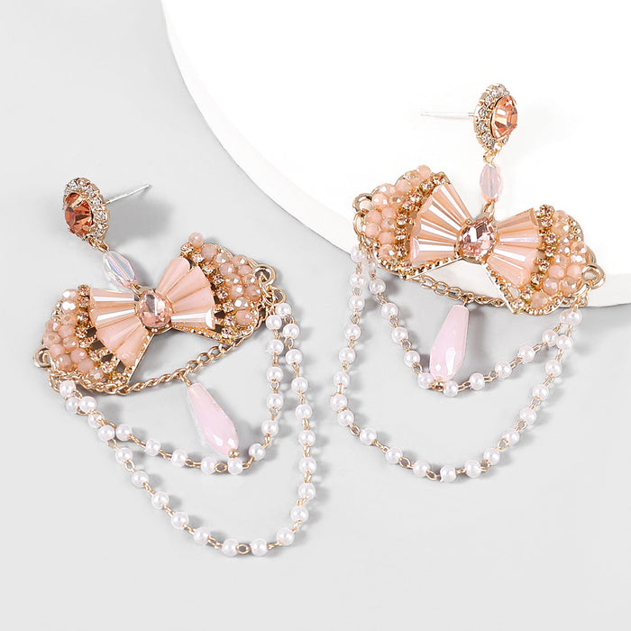 Wholesale Acrylic imitation pearl bow earrings women JDC-ES-JL714 Earrings 氿乐 pink Wholesale Jewelry JoyasDeChina Joyas De China