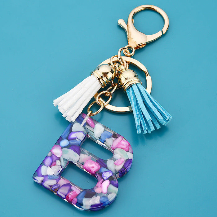 Wholesale acrylic letter color tassel keychains JDC-KC-WAN008 Keychains 沃安 A Wholesale Jewelry JoyasDeChina Joyas De China
