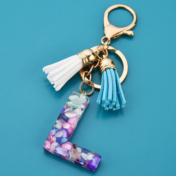 Wholesale acrylic letter color tassel keychains JDC-KC-WAN008 Keychains 沃安 K Wholesale Jewelry JoyasDeChina Joyas De China
