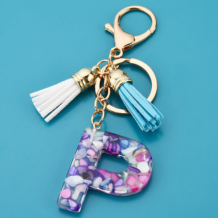 Wholesale acrylic letter color tassel keychains JDC-KC-WAN008 Keychains 沃安 O Wholesale Jewelry JoyasDeChina Joyas De China