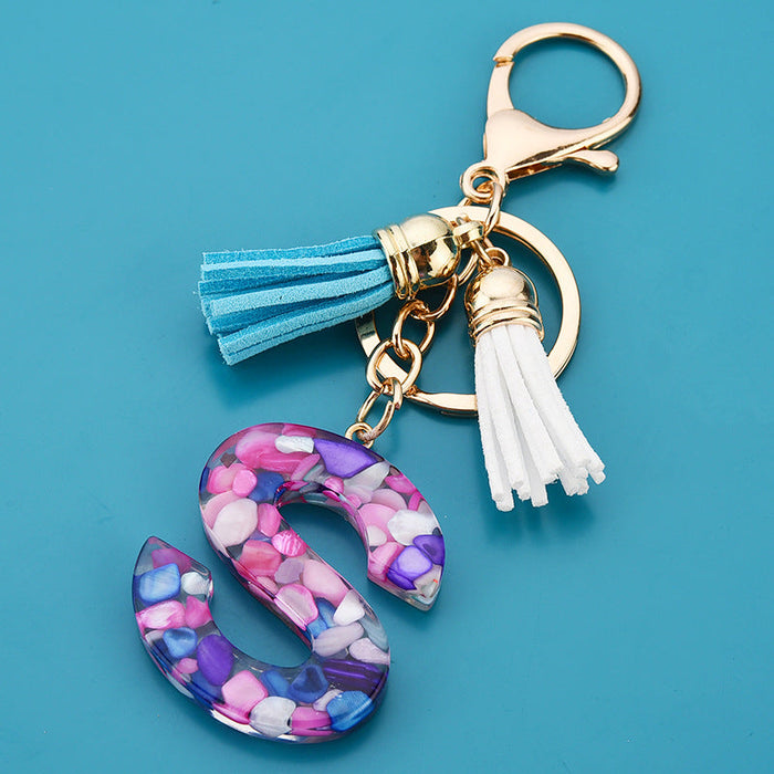 Wholesale acrylic letter color tassel keychains JDC-KC-WAN008 Keychains 沃安 R Wholesale Jewelry JoyasDeChina Joyas De China