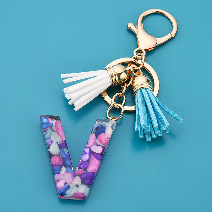 Wholesale acrylic letter color tassel keychains JDC-KC-WAN008 Keychains 沃安 U Wholesale Jewelry JoyasDeChina Joyas De China