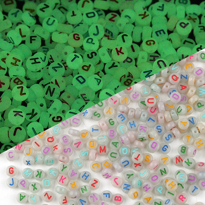 Wholesale acrylic luminous flat beads in two bags JDC-DIY-LY001 DIY JoyasDeChina Colored letters It emits light in the dark, with a diameter of about 7mm, a thickness of about 3.6mm and a pore diameter of about 1.3mm Wholesale Jewelry JoyasDeChina Joyas De China
