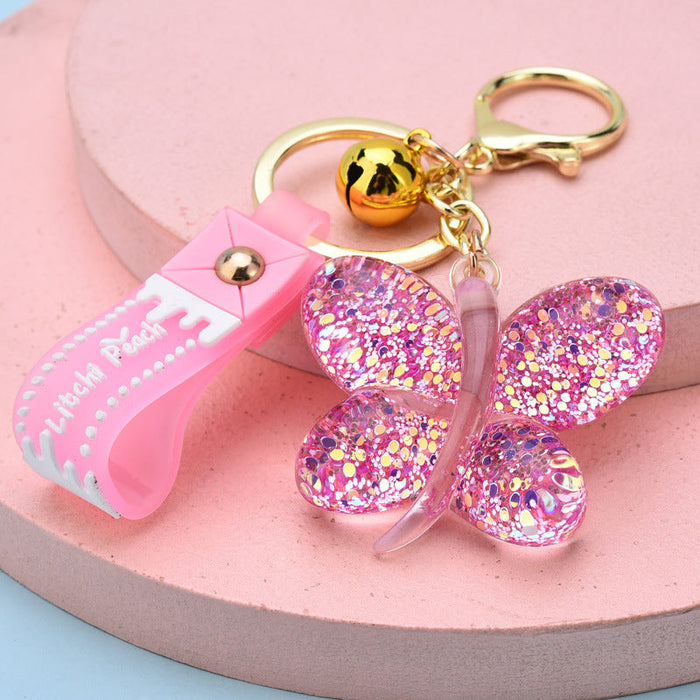 Wholesale Acrylic Sequin Butterfly Keychain JDC-KC-WS127 Keychains 围颂 pink Wholesale Jewelry JoyasDeChina Joyas De China