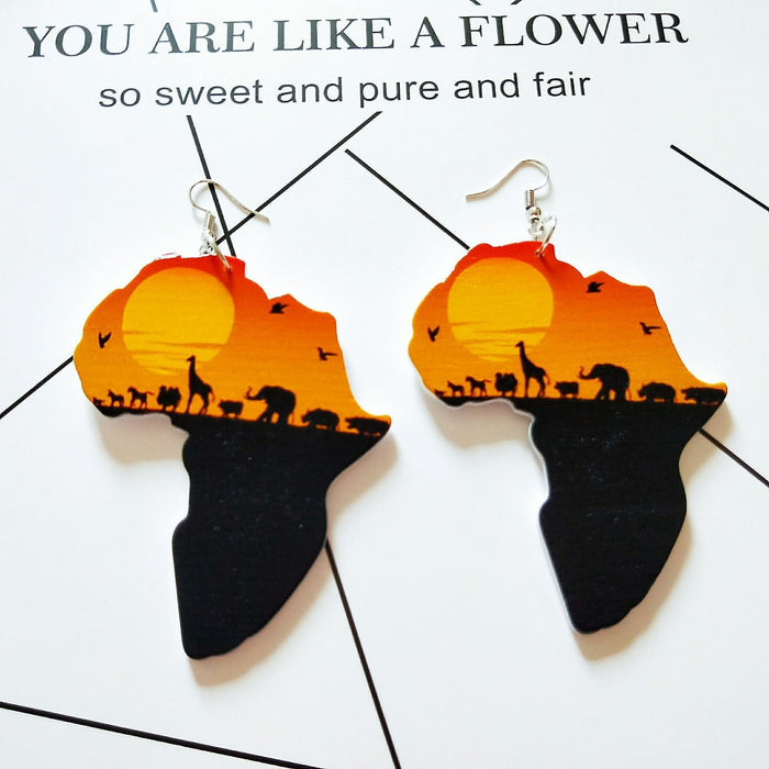 Wholesale African Pattern Geometric Map Wood Earrings MOQ≥2 JDC-ES-AnX001 Earrings 安修 Yellow Wholesale Jewelry JoyasDeChina Joyas De China