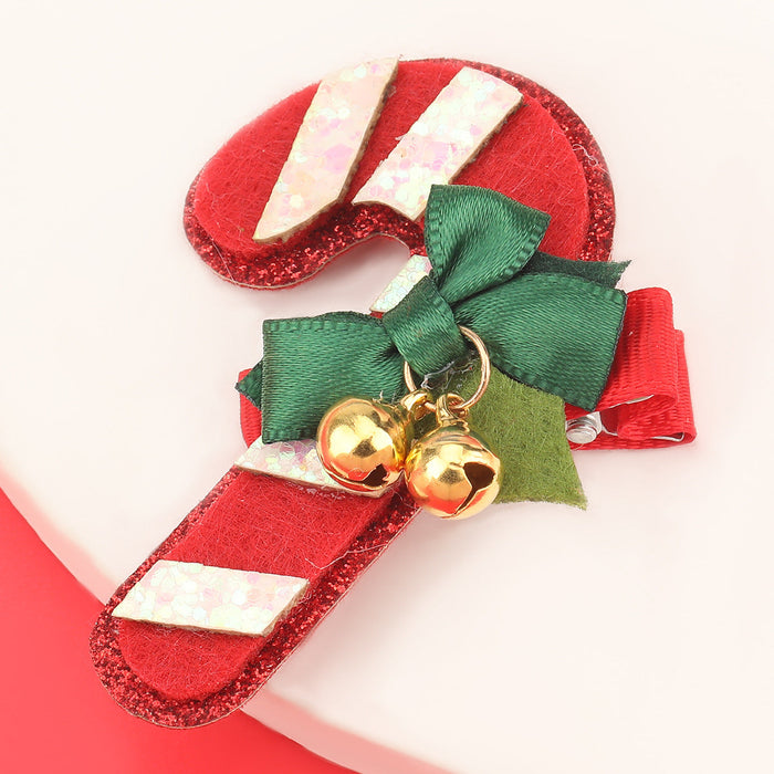 Wholesale Alloy Bells Flannel Christmas Cane Hair Clips JDC-HC-JL046 Hair Clips 氿乐 Christmas cane bells Wholesale Jewelry JoyasDeChina Joyas De China
