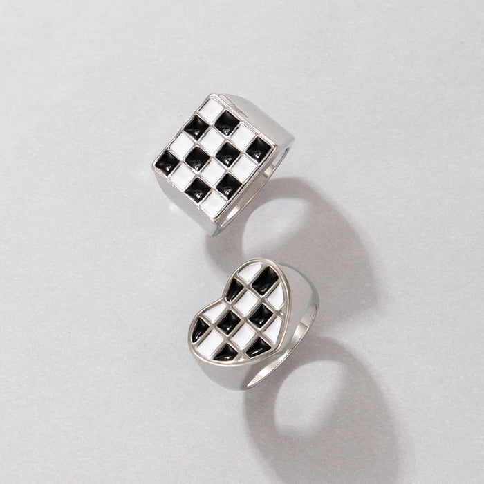 Wholesale alloy black and white checkerboard ring two-piece set JDC-RS-C342 Rings 咏歌 20931 Wholesale Jewelry JoyasDeChina Joyas De China