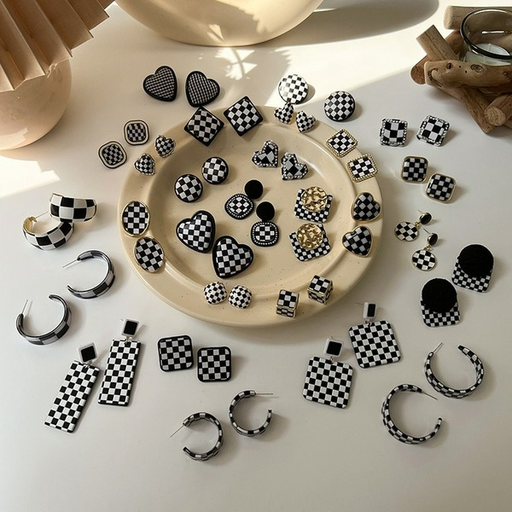 Wholesale alloy black and white lattice Earrings JDC-ES-MS79 Earrings JoyasDeChina Wholesale Jewelry JoyasDeChina Joyas De China