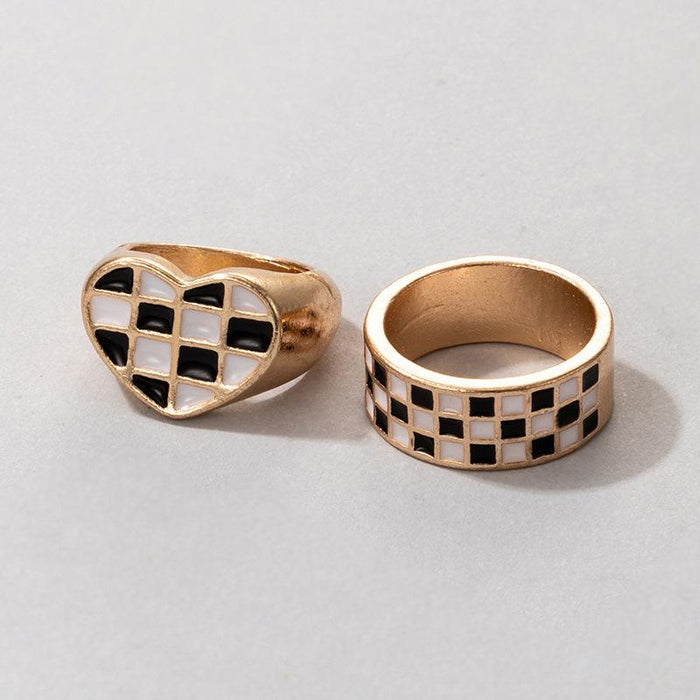 Bulk Jewelry Wholesale alloy black and white lattice serpentine oil-drop rings JDC-RS-C246 Wholesale factory from China YIWU China