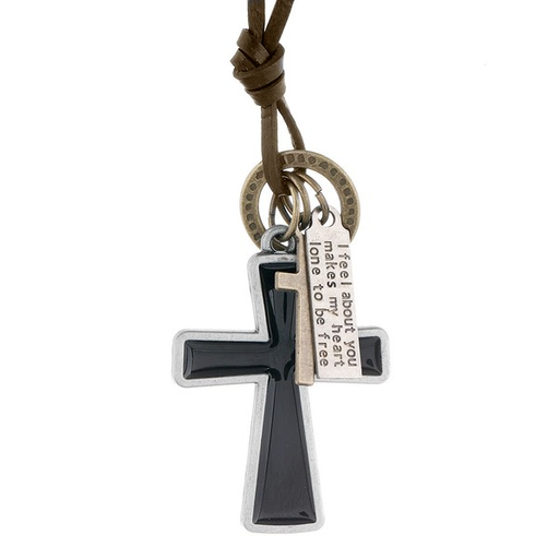 Bulk Jewelry Wholesale alloy black drop oil cross leather man necklaces JDC-MNE-PK043 Wholesale factory from China YIWU China
