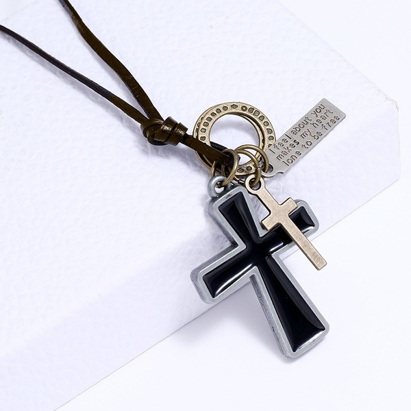 Bulk Jewelry Wholesale alloy black drop oil cross leather man necklaces JDC-MNE-PK043 Wholesale factory from China YIWU China