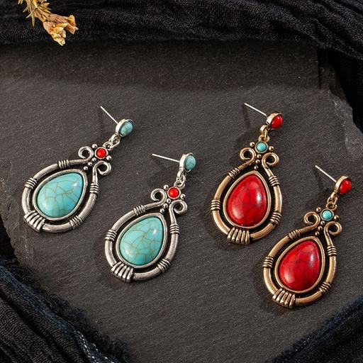 Bulk Jewelry Wholesale alloy blue and red turquoise oval earrings JDC-ES-KJ092 Wholesale factory from China YIWU China