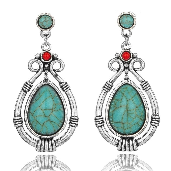 Wholesale alloy blue and red turquoise oval earrings JDC-ES-KJ092 Earrings JoyasDeChina E021509 Wholesale Jewelry JoyasDeChina Joyas De China