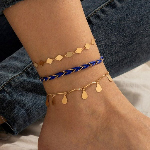 Wholesale alloy blue braided three-layer anklet JDC-AS-C115 Anklet 咏歌 Wholesale Jewelry JoyasDeChina Joyas De China