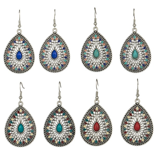 Bulk Jewelry Wholesale alloy Bohemian national style carving hollow out water drop shaped color diamond earrings JDC-ES-KJ050 Wholesale factory from China YIWU China