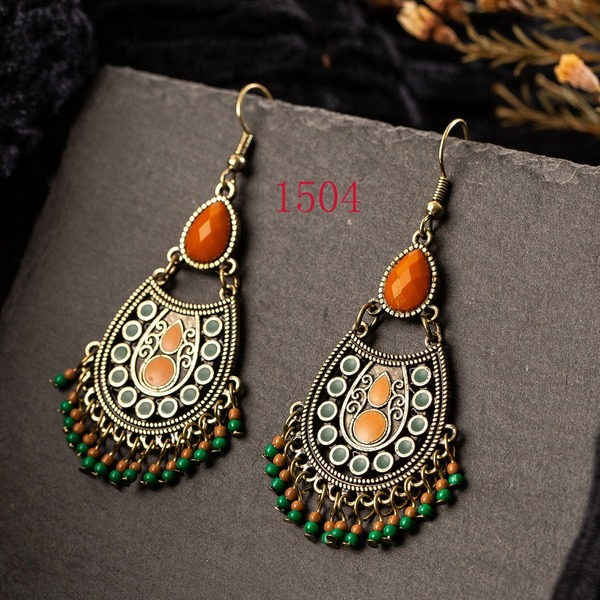 Bulk Jewelry Wholesale alloy Bohemian orange bead drop tassel earrings JDC-ES-KJ098 Wholesale factory from China YIWU China