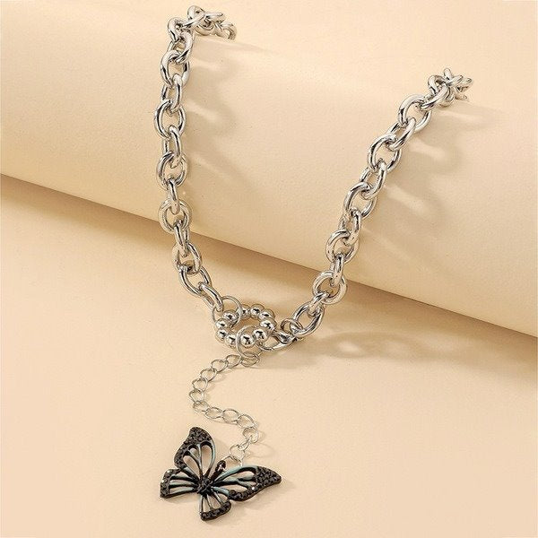 Wholesale alloy Butterfly Silver Necklaces JDC-NE-YWJQ004 Necklaces 砱拫儕? Wholesale Jewelry JoyasDeChina Joyas De China