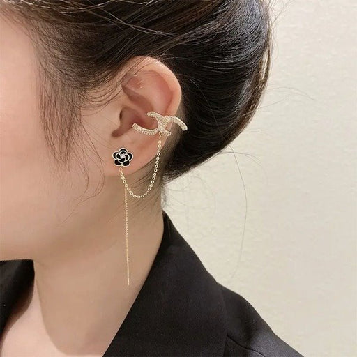 Wholesale alloy camellia ear clip integrated earrings JDC-ES-XuF013 Earrings 旭帆 Wholesale Jewelry JoyasDeChina Joyas De China