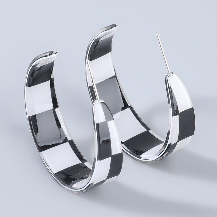 Wholesale alloy checkerboard earrings JDC-ES-JL770 Earrings 氿乐 black Wholesale Jewelry JoyasDeChina Joyas De China