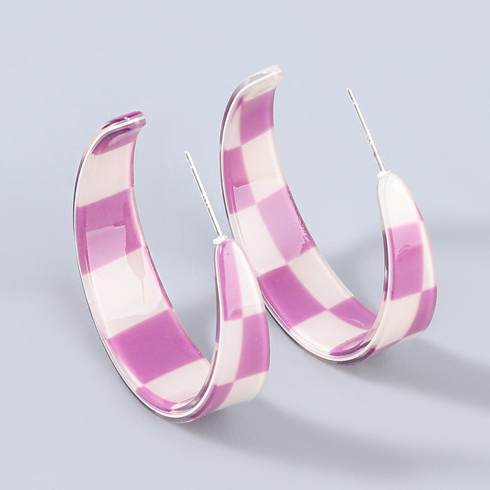 Wholesale alloy checkerboard earrings JDC-ES-JL770 Earrings 氿乐 white purple Wholesale Jewelry JoyasDeChina Joyas De China