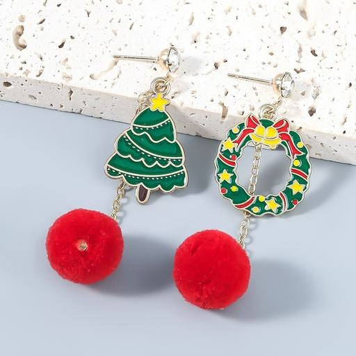 Wholesale alloy Christmas tree wreath hair ball earrings JDC-ES-JL566 Earrings JoyasDeChina Wholesale Jewelry JoyasDeChina Joyas De China