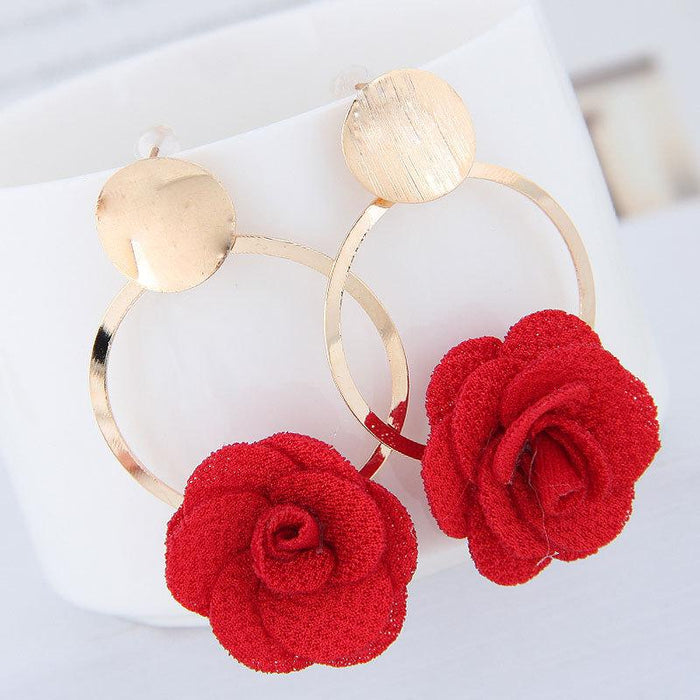 Wholesale alloy cloth small flower earrings JDC-ES-wy033 Earrings JoyasDeChina Red 101122165 Wholesale Jewelry JoyasDeChina Joyas De China